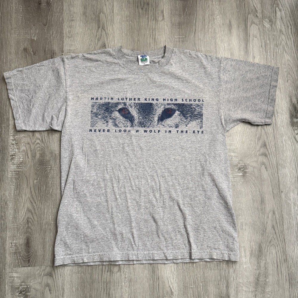 Vintage Martin Luther King High School Shirt Mens XL Gray Wolf Tee Made USA 90s